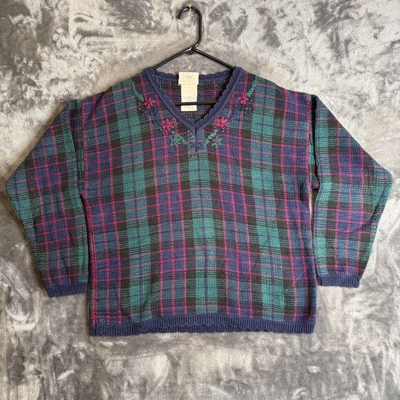 Vintage Northern Reflections Women's V-Neck Long Sleeve Plaid Size Medium - Picture 1 of 7